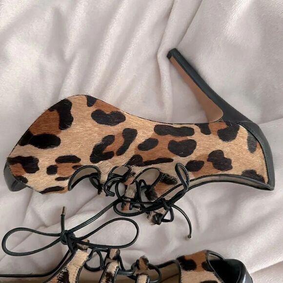 TALBOTS | Leopard 4" Heels platform Faux Hair Lace Up Open Toe Stilettos | 6.5 - Picture 4 of 6